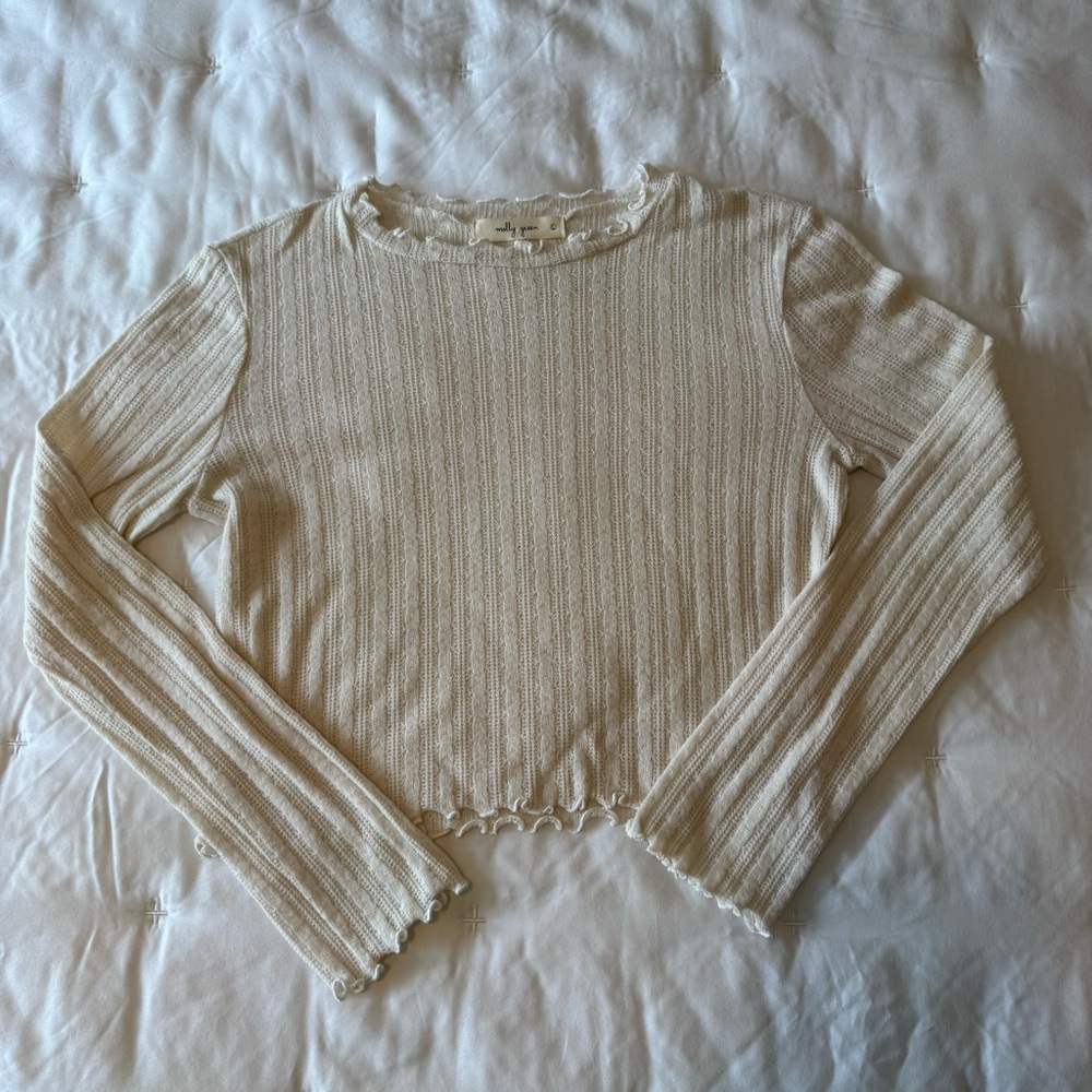 Molly Green Ribbed Long-Sleeve Crop Top in Cream